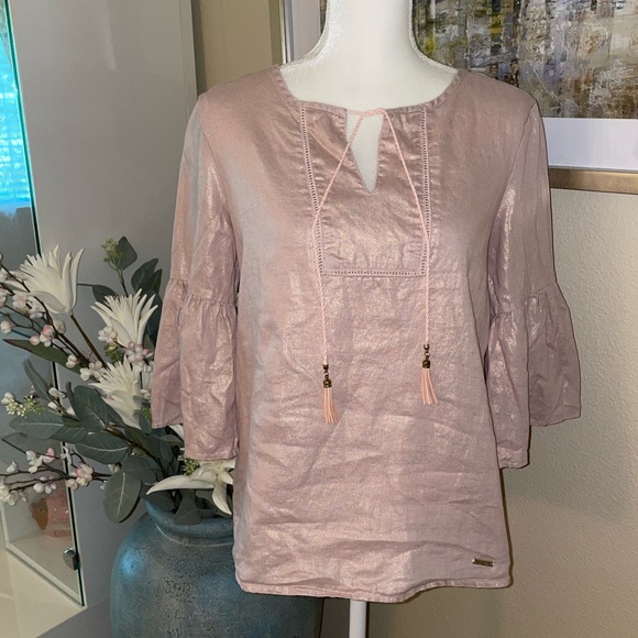 Ellen Tracy linen pink blouse - Picture 1 of 10